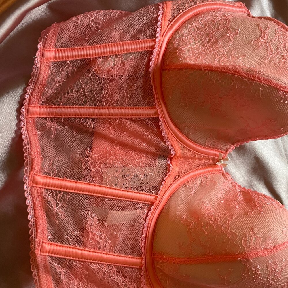 Victoria's Secret, S-DD, Dream Angels Lace Corset In Neon Nectar (BRIGHT CORAL) - Picture 4 of 10